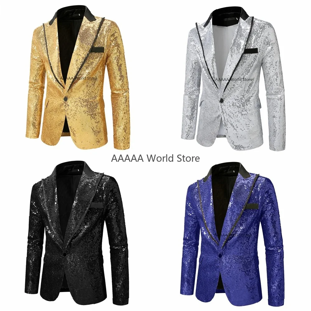 

Men's Sequin Disco Suit Jacket Glitter Stage Performance Blazer for Cosplay Party Host Banquet