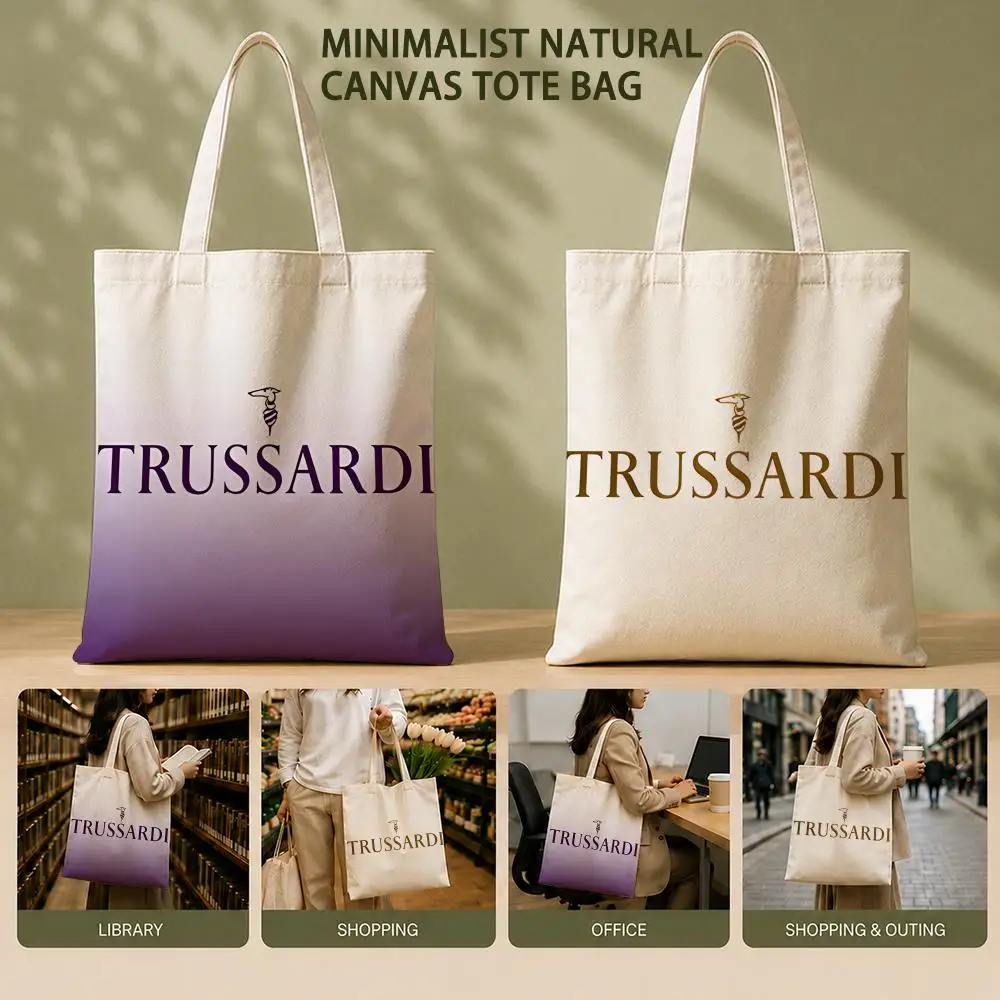 Bolsas de armazenamento Fashion T-Trussardi, sacola de lona de algodão ecológica, leve e dobrável para viagens, trabalho, compras, praia, academia
