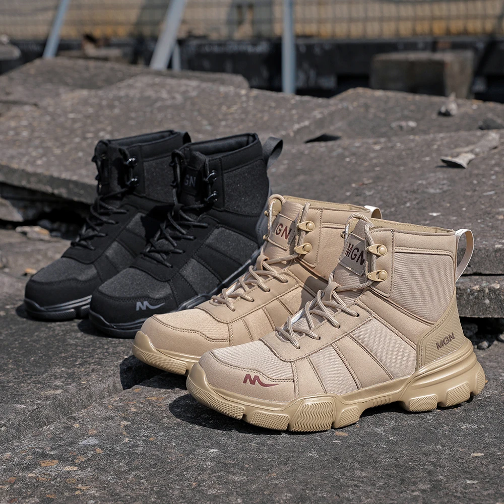 أحذية رجالية غير قابلة للتدمير من الصلب عند أصابع القدم أحذية غير قابلة للانزلاق ومضادة للثقب للتسقيف لجميع المواسم في الهواء الطلق تمنح زوجًا من وسادات الركبة كهدية