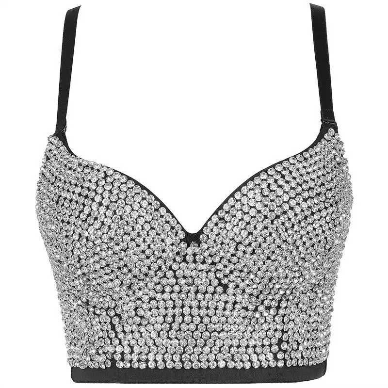 

Bejeweled Strapl Bra Top Transparent Diamond Clubwear Outerwear iny Sequin Bal Vest Women's Faion Summer Top