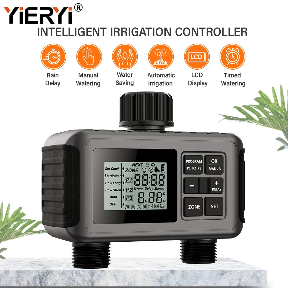 Yieryi Sprinkler Timer Smart Dual Water Timer Garden Farm Irrigation Controller Programmable Irrigation Timed Watering Valve