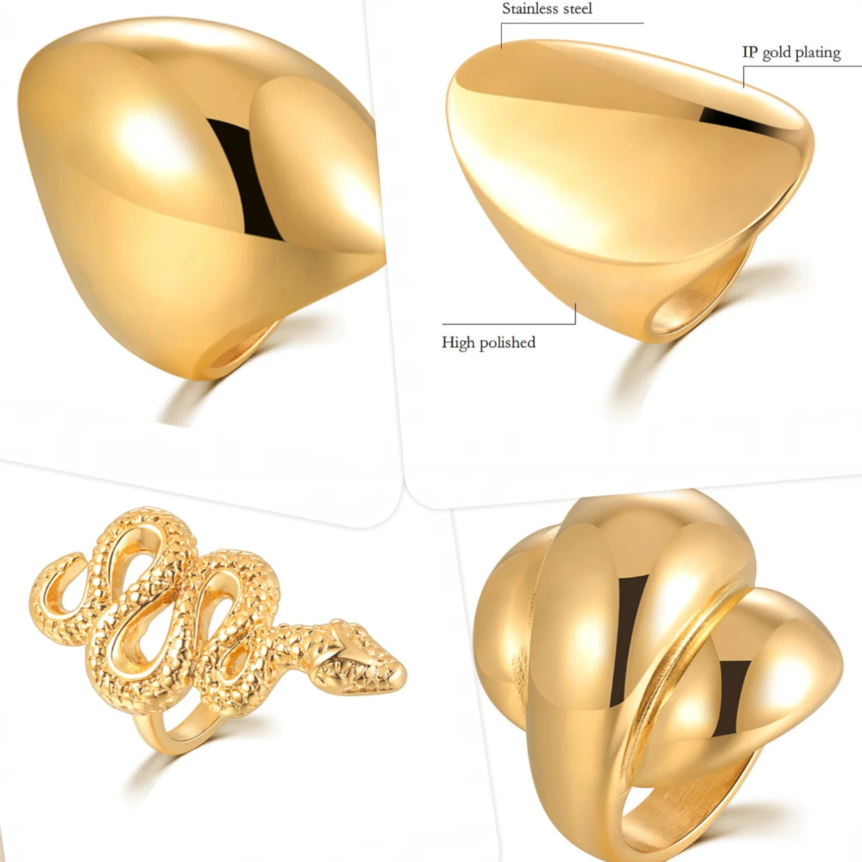 6 7 8 großer quadratischer ovaler Edelstahl-Schwerer großer Schlangenring für Damen und Herren, goldfarben, Ehering, Bague, Punk-Hip-Hop-Schmuck