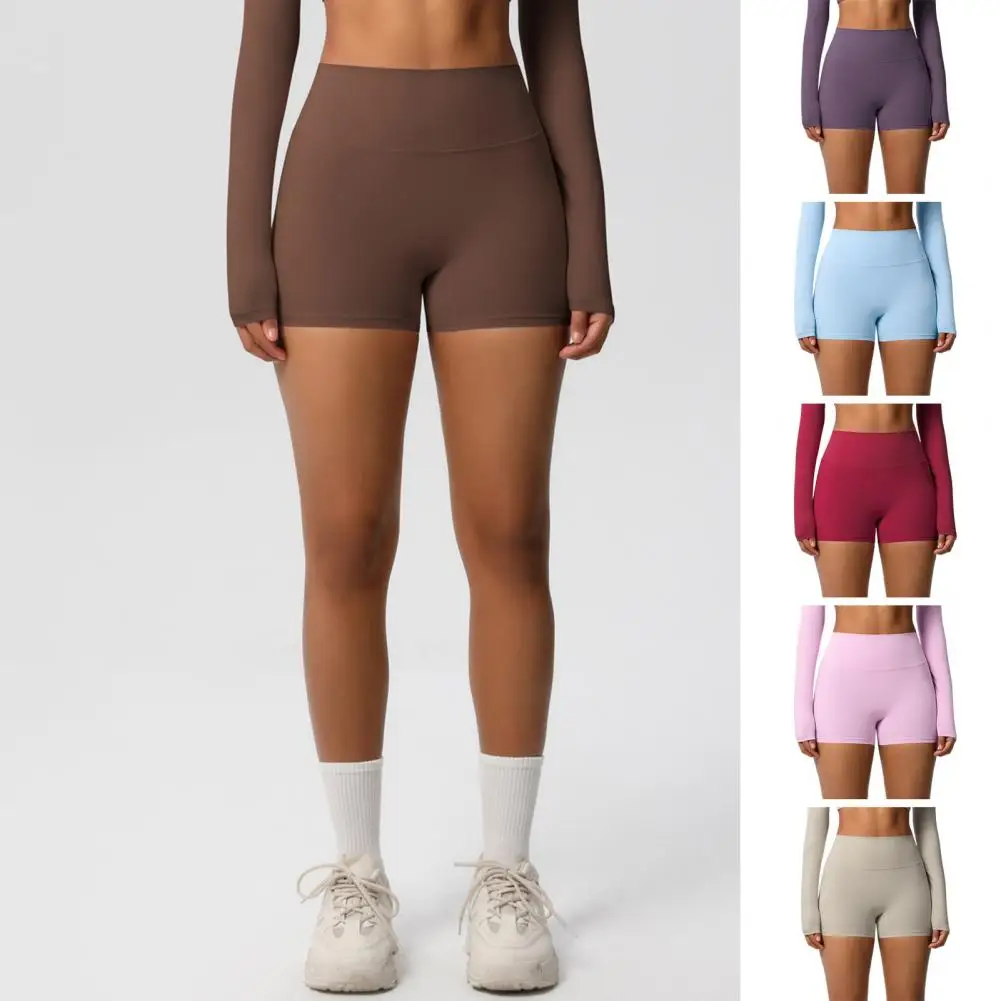 Women Sports Shorts High Waist Yoga Shorts Body Shaping Peach Butt Effect Tummy Control Shorts Elastic Waistband Solid Color Cro