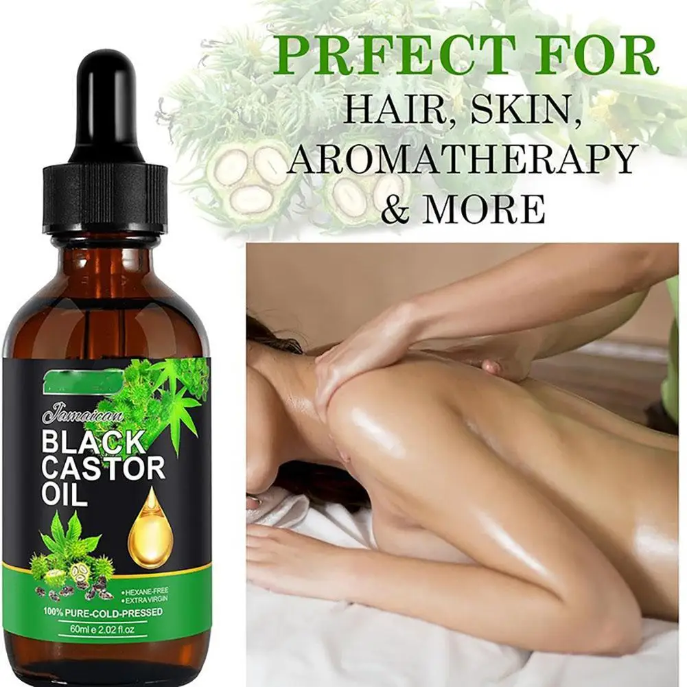 Body Massage Oil Pure Black Castor Oil Cold Pressed for Stimulating Luscious Eyelashes and Moisturized Skin and Hair