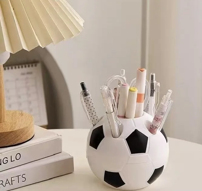 Student Pen Holder Creative Round Football Shaped Multifunctional Plastic Storage Box Football Shape Desktop Decoration