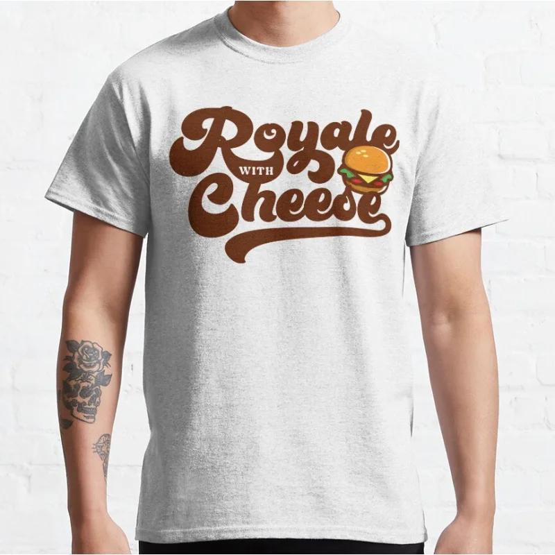 Royale with Cheese 80s vintage movie Pulp fiction Short-sleeve crewneck T-shirt for men large size Adult Tops S-6xl