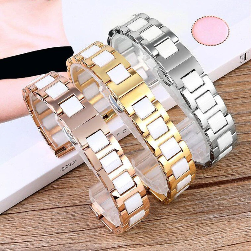 Cool ceramic watch chain for women, stainless steel watch strap as a substitute for Tissot, Armani, full star, Casio, and Timex