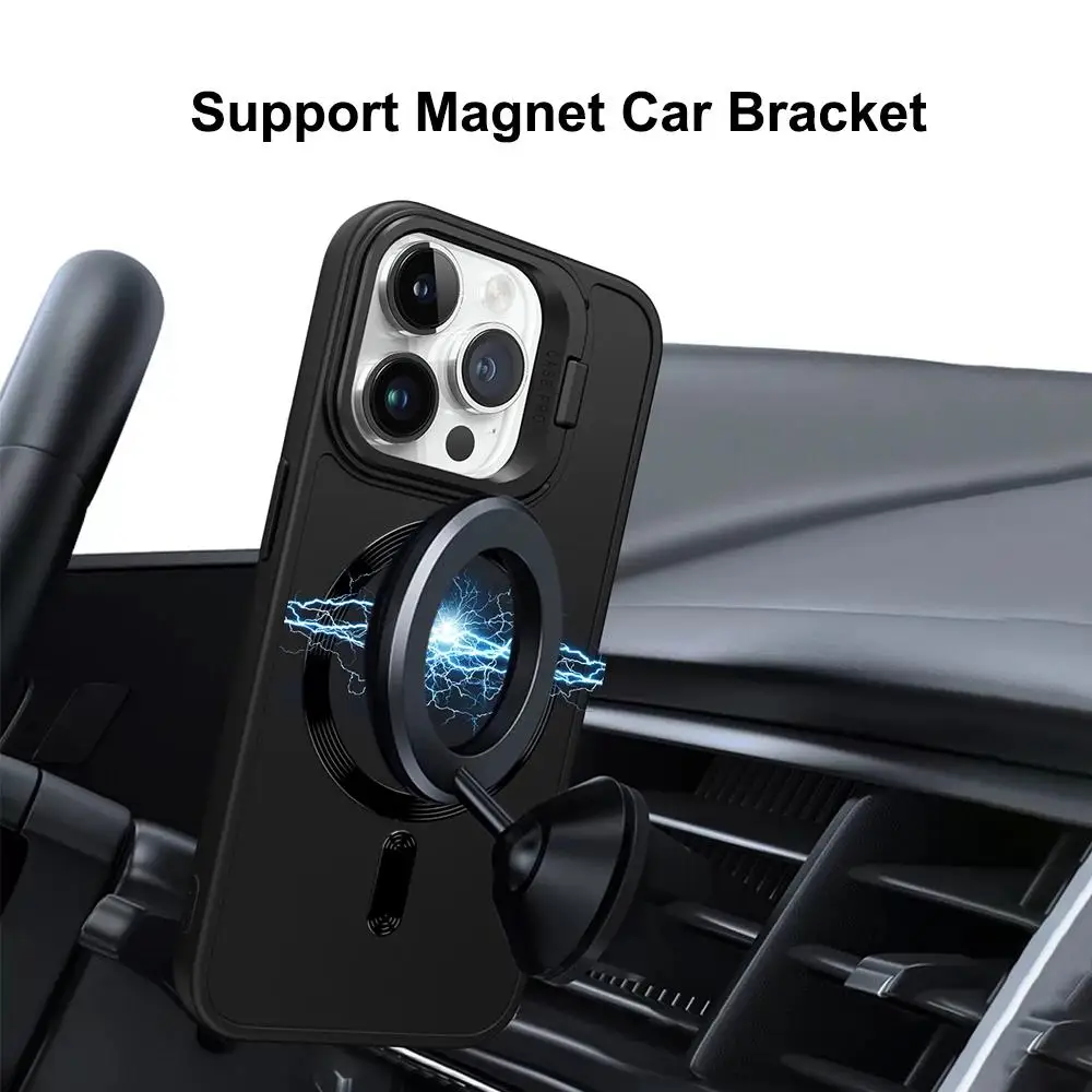 Stand Case for iPhone 16 15 14 13 12 11 Pro Max Cover Magnetic for Magsafe Wireless Charge Shell Camera Holder Soft Matte 2028/*