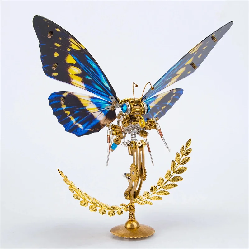 DIY Punk Butterfly with Base Cyberpunk Mechanical Insects Metal Assembly Model Kit 3D Puzzle Handmade Toys for Adults Kids