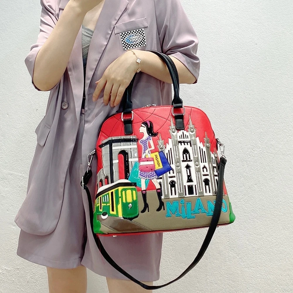 Cartoon Embroidery Women Shell Purses and Handbags Fashion Designer Ladies Shoulder Bags High Quality Female Totes Top Handle