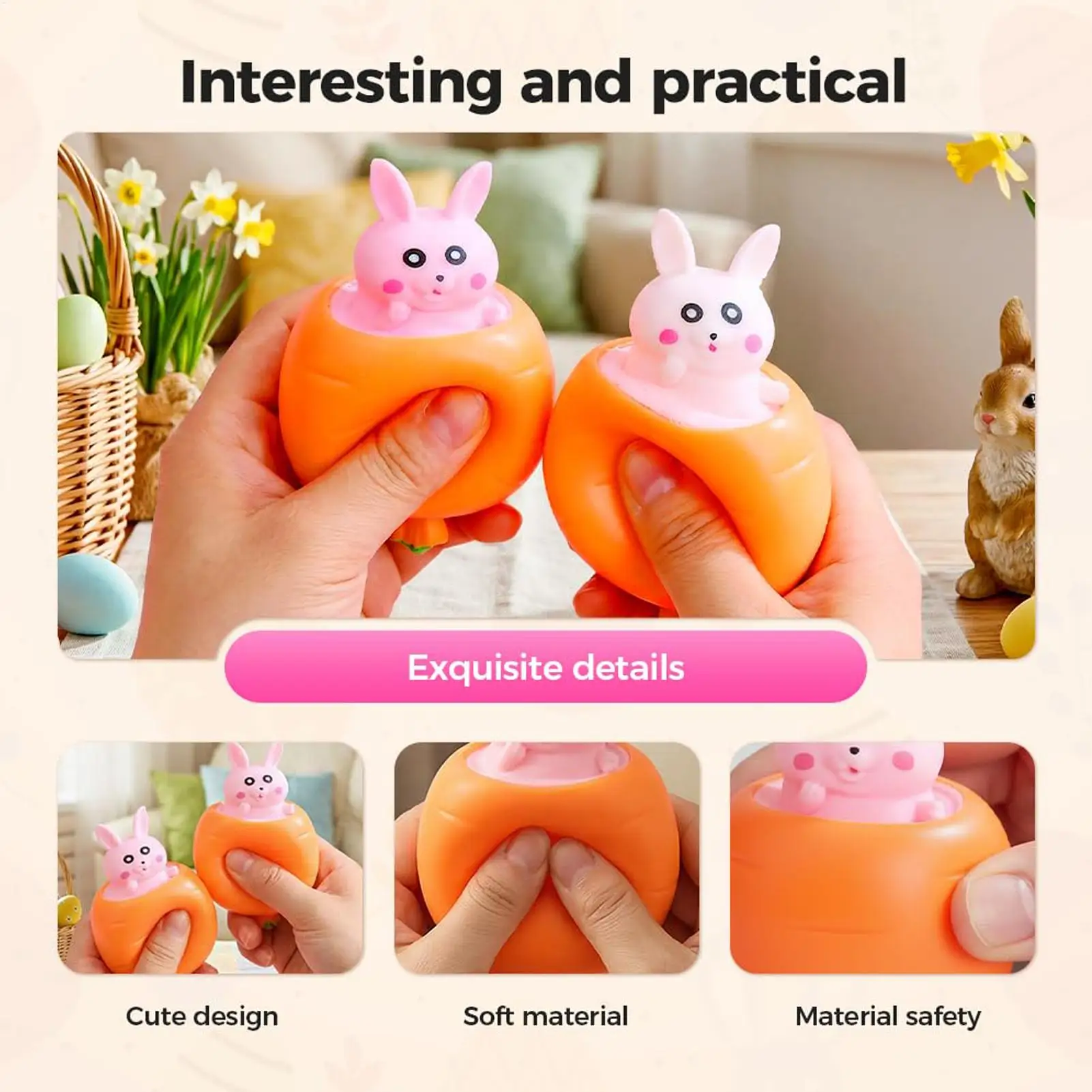 Squeeze Toys For Kids 2pieces Easter Carrot Bunny Calming Favors Sensory Squeeze Toy For Home School Classroom Dorm College