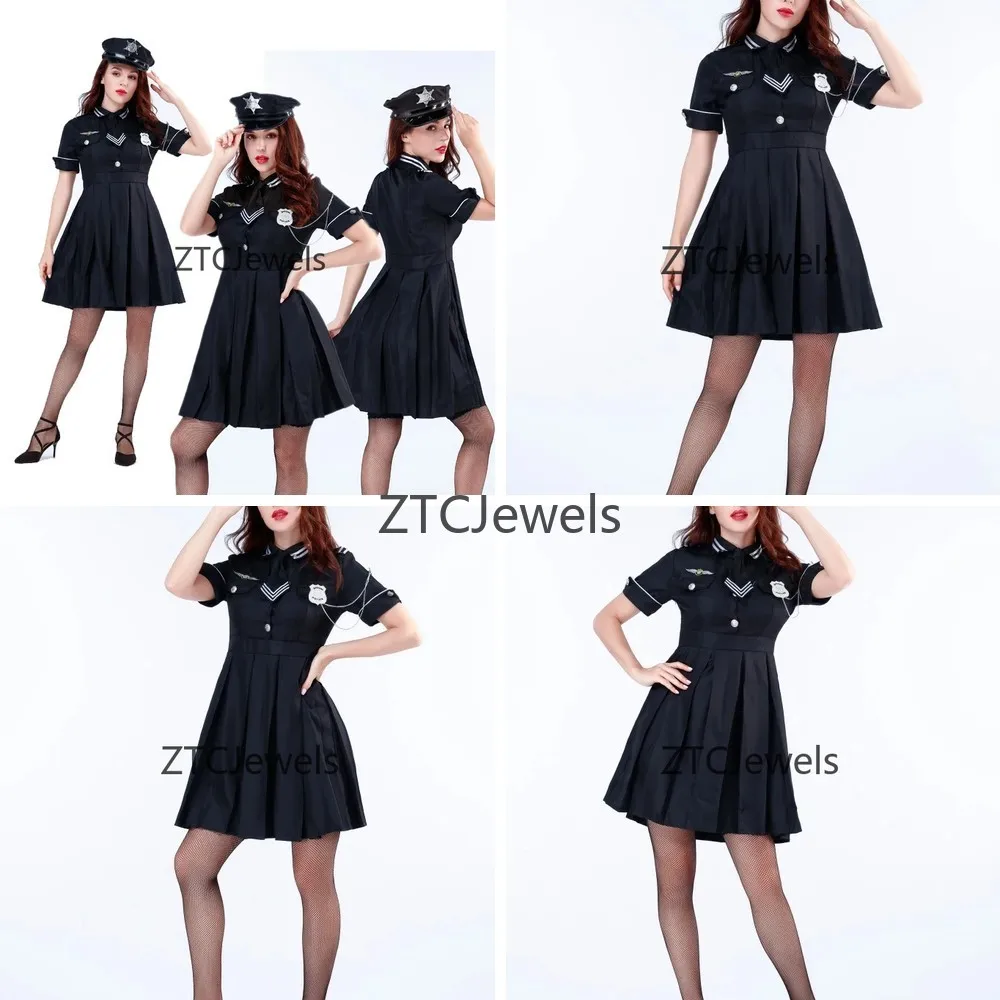 

Sexy Police Officer Cosplay Costume Halloween Party Uniform Black Dress Role Play Performance Masquerade Show