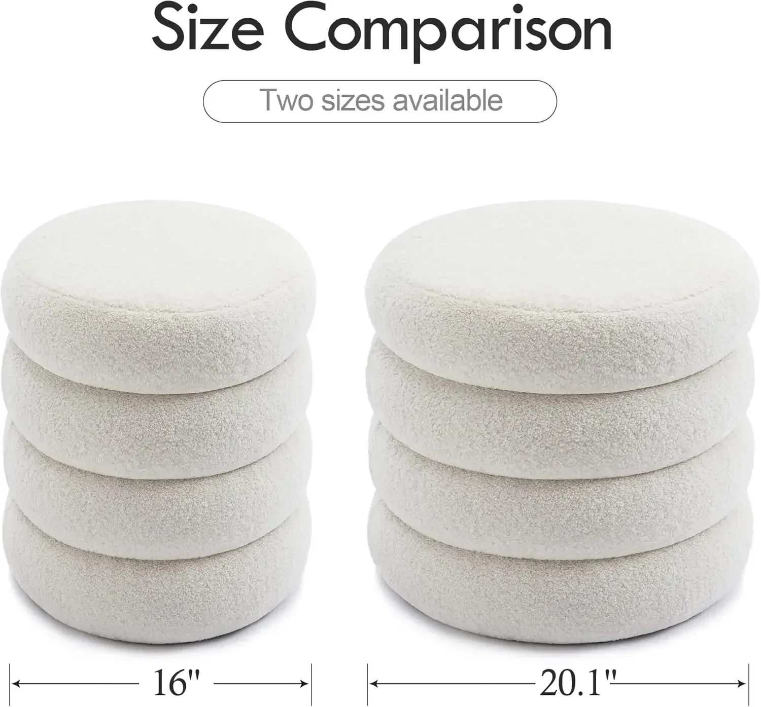 Storage Ottoman Round, Ottoman with Storage, Sherpa Ottoman Storage, 18 Inches H, 20 Inches D, Set of 1, Off-White