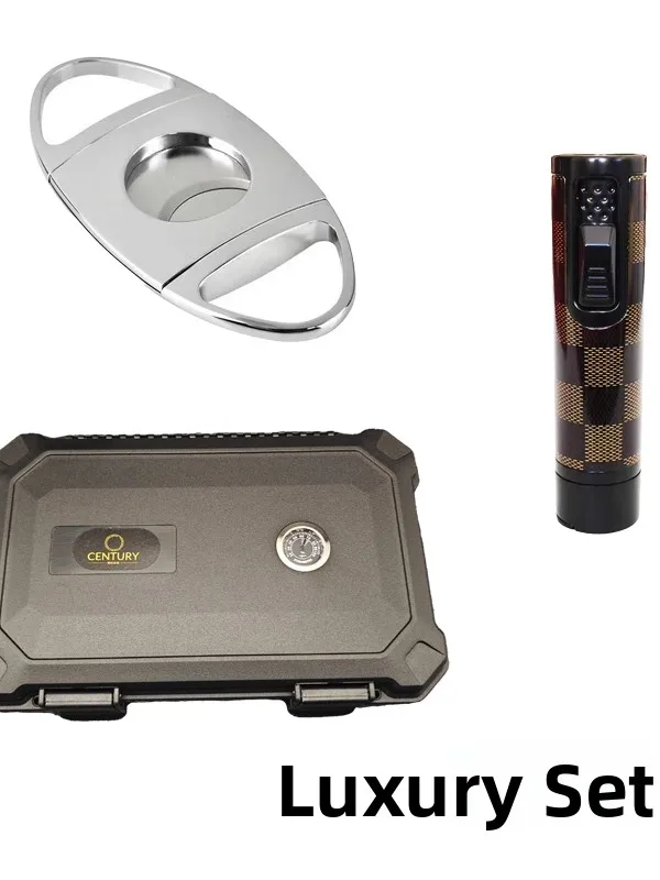 Portable Waterproof Cigar Box Humidity Meter 10 Piece Set Outdoor Moisture Proof Cuban Cigar Cutter Storage Case view 4