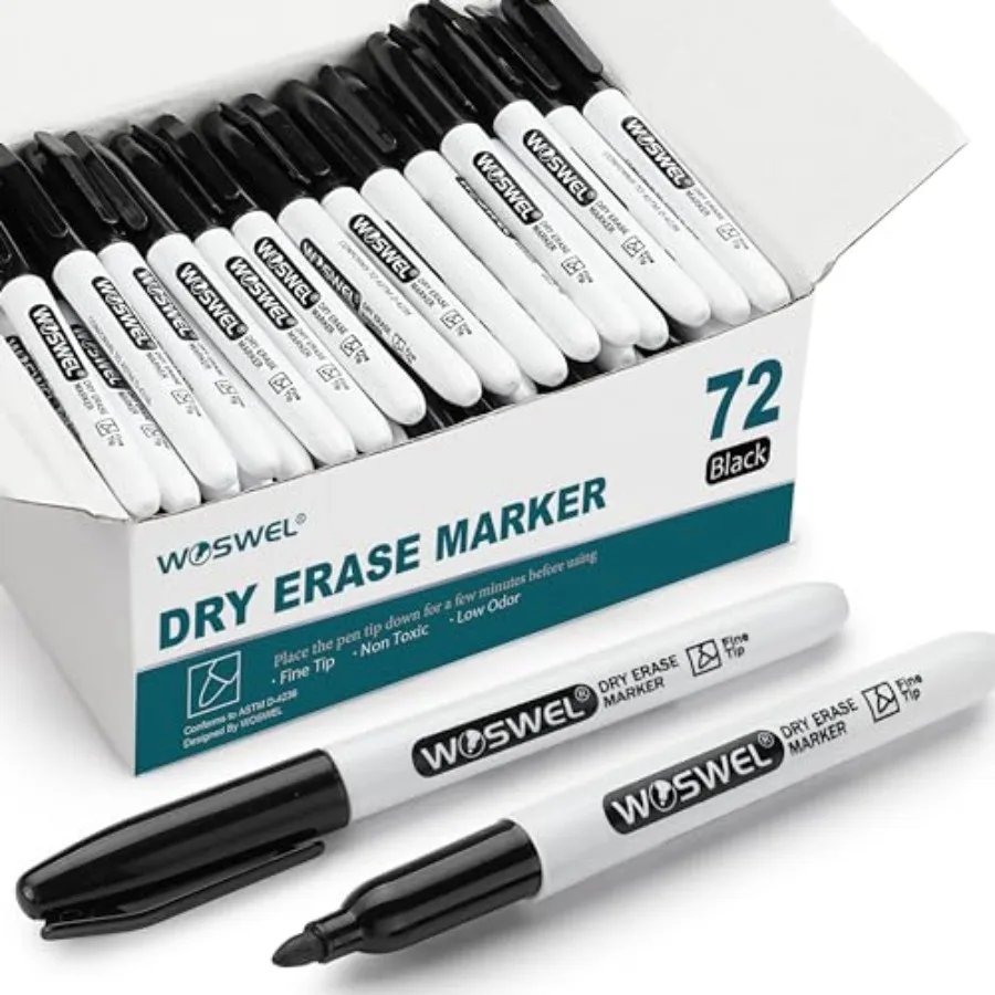 

WOSWEL Dry Erase Markers Bulk, 72 Pack Black Fine Tip Whiteboard Markers