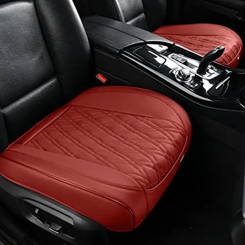 

2PCS Wine Red Nappa Leather Car Seat Covers - Breathable & Stylish Auto Interior Protection for Men & Women