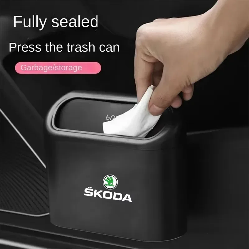 Car In-vehicle Trash Can Garbage Case Storage Bucket Accessories For Skoda Fabia Karoq Superb Scala Kamiq Octavia Rapid Kodiaq