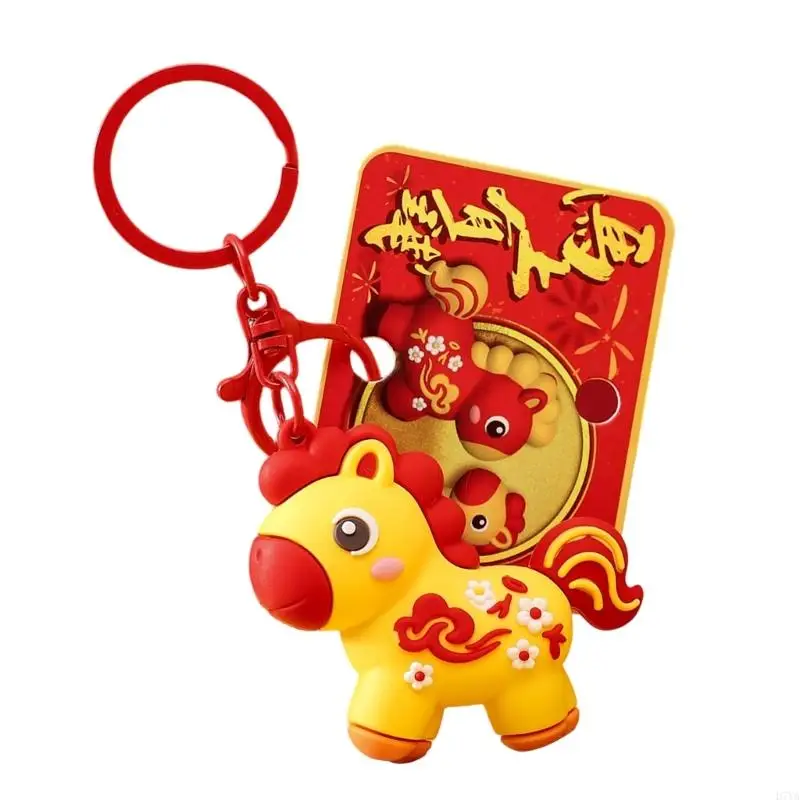Creative Chinese Celebration New Year Festive Cartoon Horse Keychain Pendant PVC Animal Clip For Bag Accessory Gift D7YA