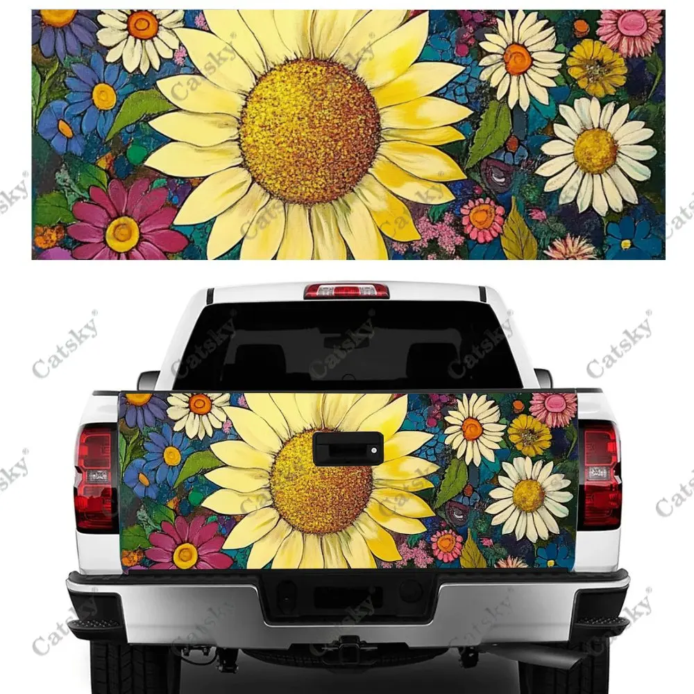 

Sunflower Beautiful Print Car Tail Trunk Protect Vinly Wrap Cover Decal Auto Accessories Hood Decor Sticker for Off-road Pickup