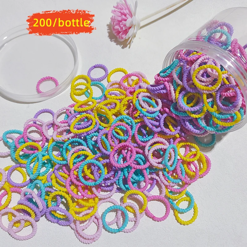 200pcs/Bottle Colorful Hair Rubber Band Elastic Ponytail Hold Small Hair Tie Leagues Scrunchie Hair Accessories For Girls Baby