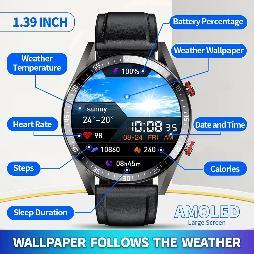 

LIGE 2023 Smart Watch AMOLED 454*454 Watches Fitness Bluetooth Call Wristwatch Local Music Smartwatch for Men Android iOS Phone