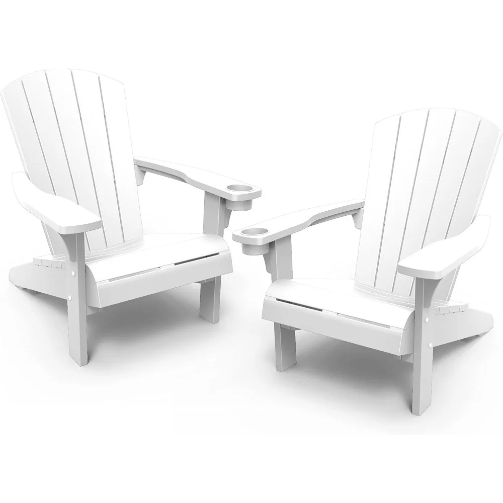 

Alpine Adirondack 2 Pack Resin Outdoor Furniture Patio Chairs with Cup Holder-Perfect for Beach, Pool, and Fire Pit Seating, Wh