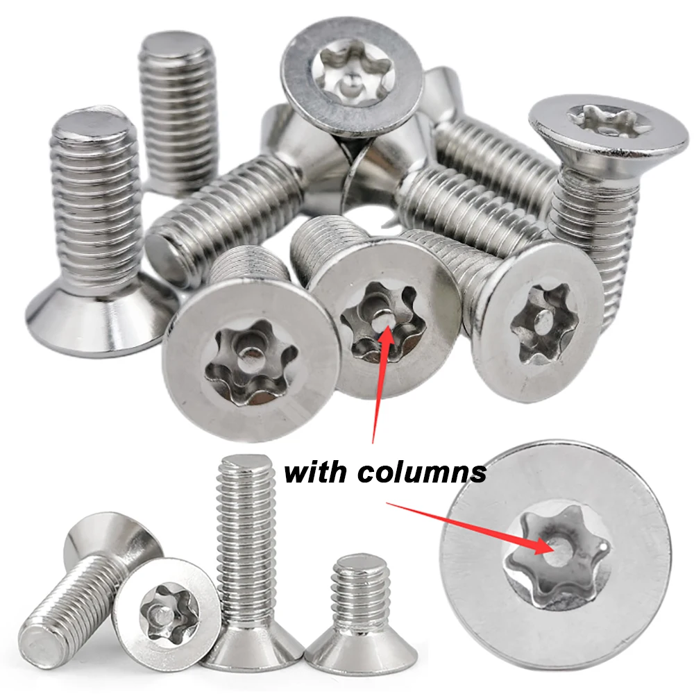 

100/50/40/20/10pcs M3 M4 M5 M6 304 stainless steel Six-Lobe Torx with columns Flat Countersunk Head Screw Bolt