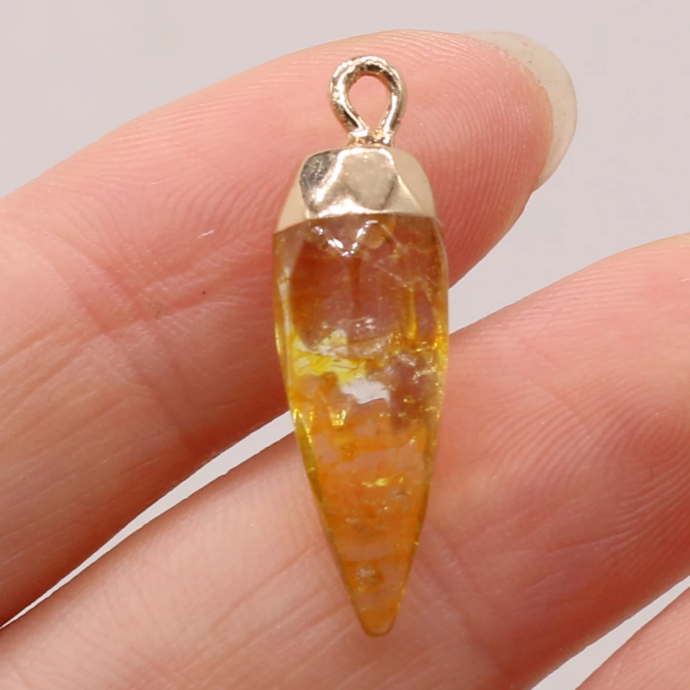 Natural Semi-precious Stone Citrine Rhombus Gold-plated Pendant Making DIY  Necklace Charm Jewelry Gift