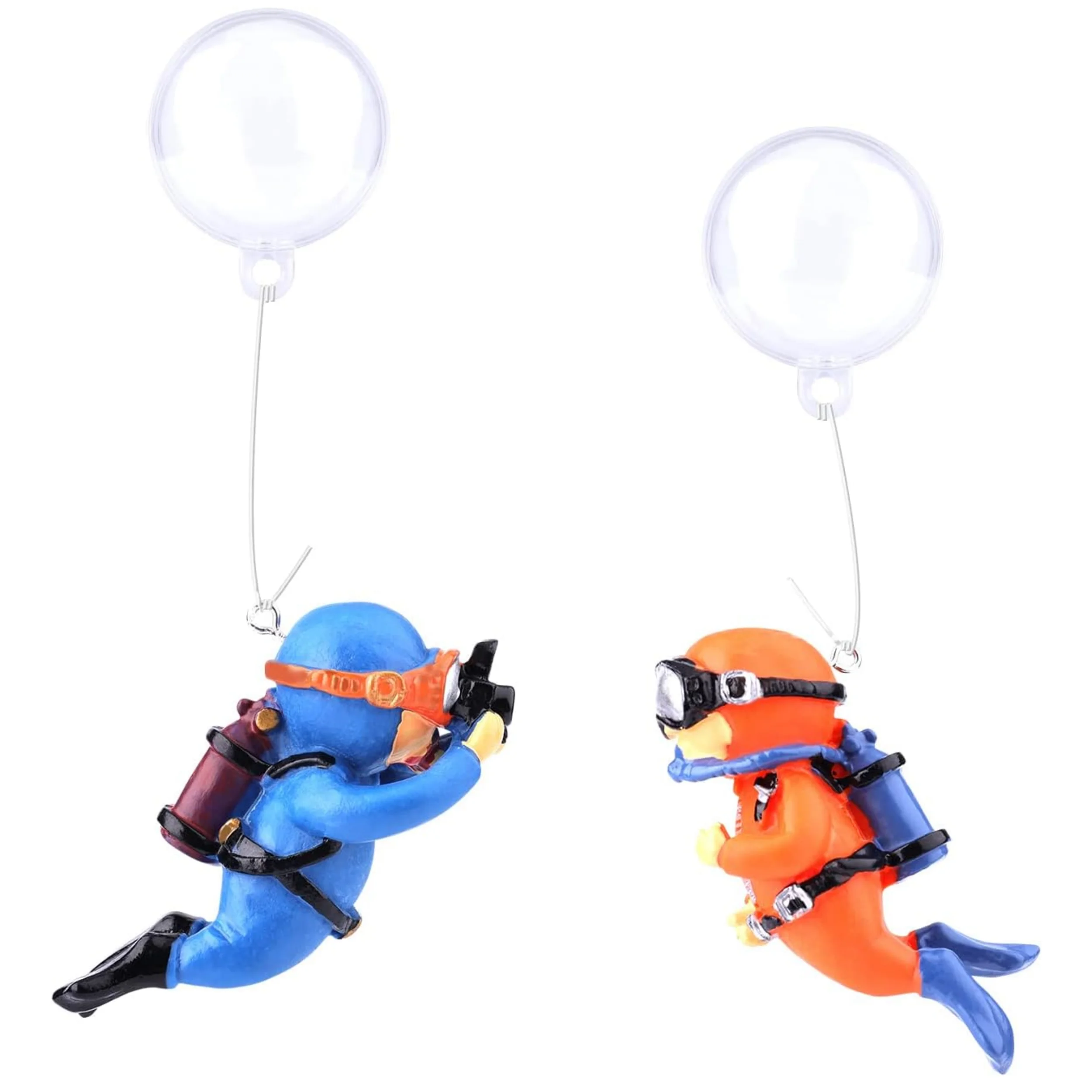 2 Pack Fish Tank Decorations, Cute Little Diver Ornament Floating Aquarium Accessories (Orange, Blue)