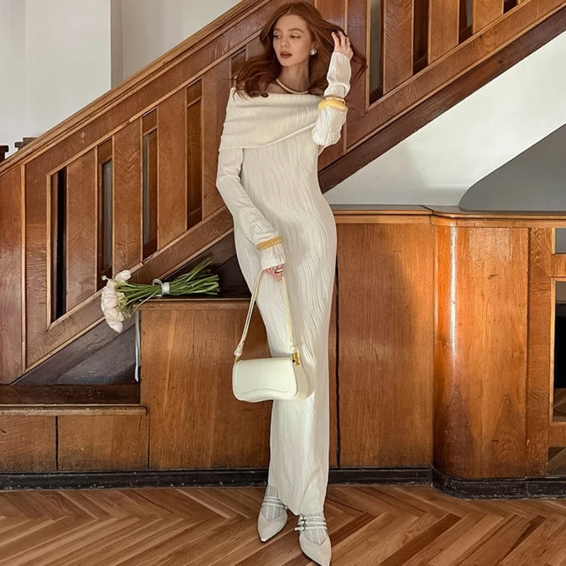

Ticketsx Sexy One Shoulder Dress Women's 2025 Autumn Knit Backless Waist-Cinching Fishtail Dress Female Elegant Holiday Dresses