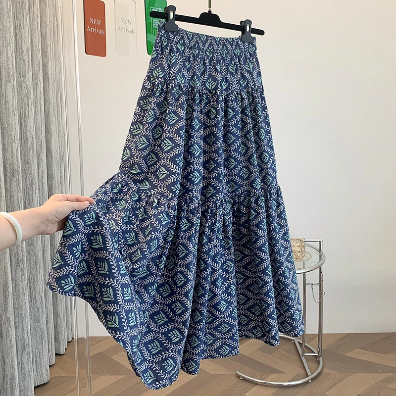 Ele-falda acampanada con estampado Floral Vintage para mujer, falda hasta la rodilla de verano, corte en A, informal, mezcla de poliéster