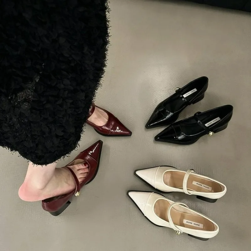 Women\'s Fashion Thick Heel Shoes Autumn New Pointed Head Shallow Mouth Line with Soft Sole Non-slip Comfortable Low Heel Shoes