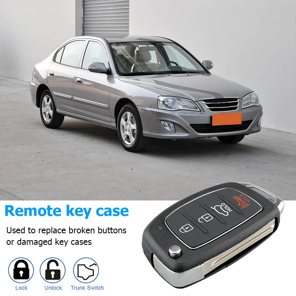 

4 Buttons Car Key Shell Black Flip Folding Remote Key Shell Remote Flip Key Fob Case for Hyundai Tucson Santa Fe IX45 Sonata