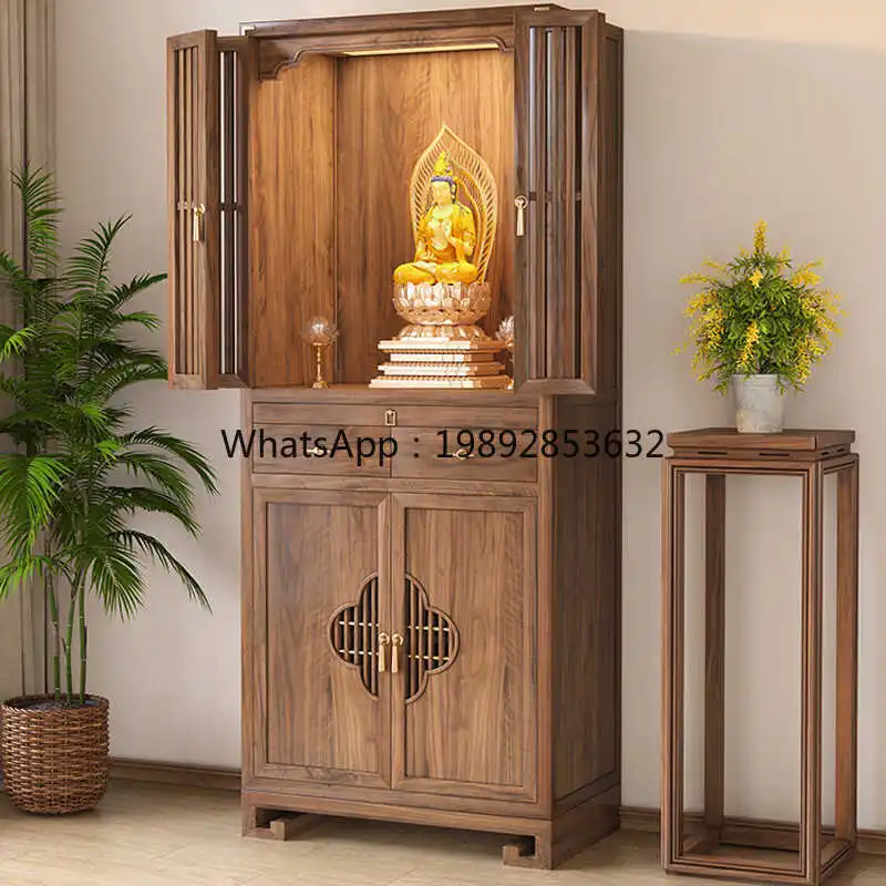 

LYY Solid Wood Double-Layer Altar Cabinet New Chinese Style Buddha Shrine Cabinet Ancestor Guanyin Buddha Cabinet God