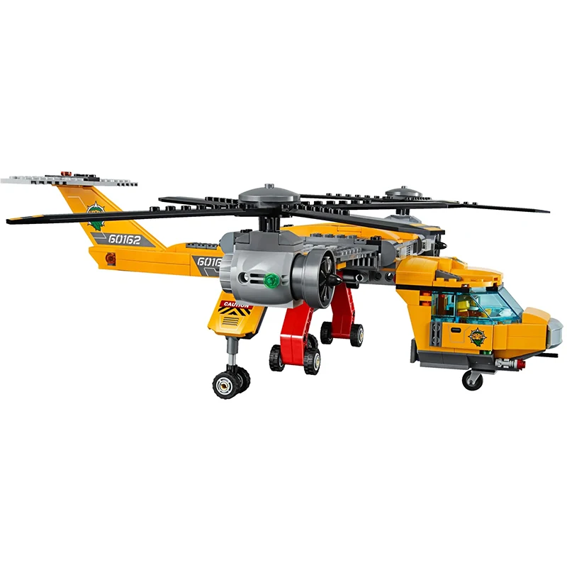 In Stock City Series Jungle Air Drop Helicopter Building Blocks Compatible 60162 Exploration Site Bricks Toys For Boys Kid Gifts