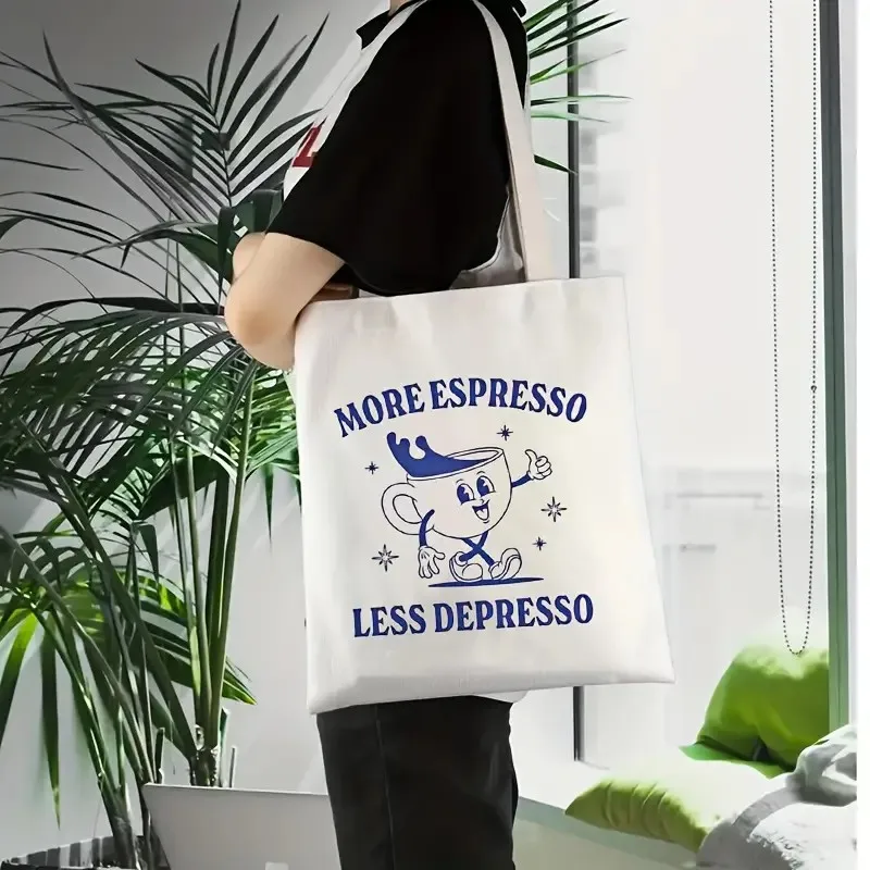 

Women's Casual Tote Bag Large Capacity Shoulder Bag with More Espresso Less Depresso Durable Commuting Shopping Beach Bag