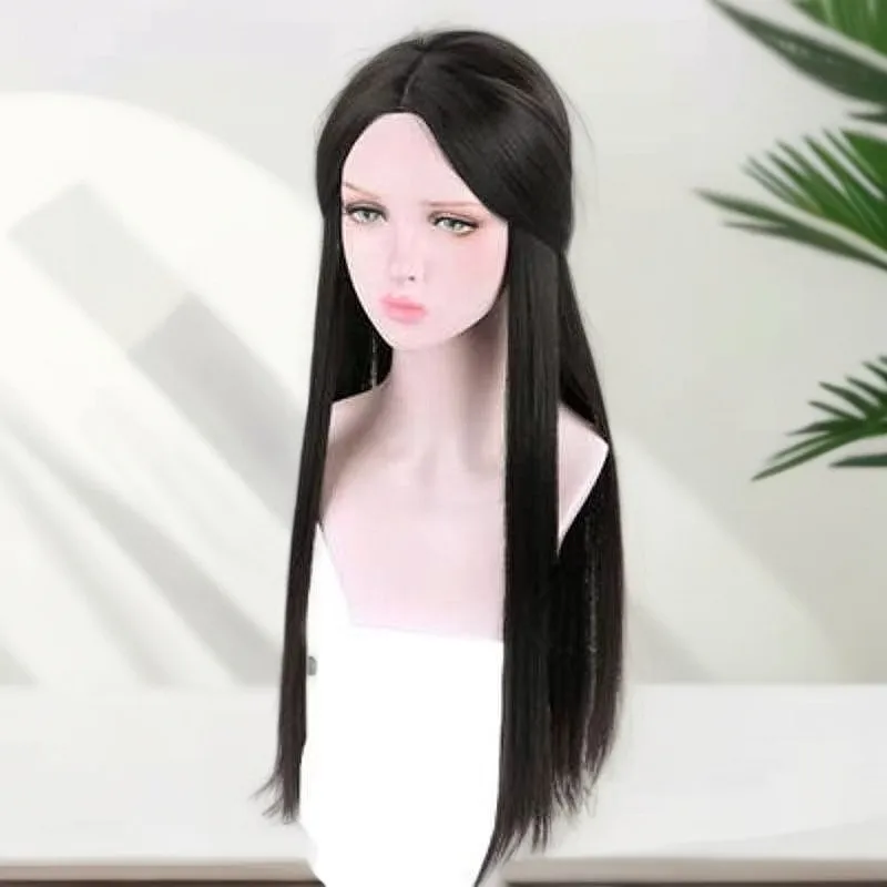 شعر مستعار هانفو شعر طويل مستقيم أبيض زي قديم StyleCOSWomen شعر مستقيم عالمي الجزء الأوسط الانفجارات الطبيعية فول #4