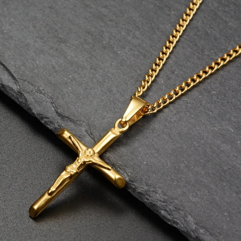 

316L Stainless Steel Necklace Women/Men Jewelry Gold Color Crucifix Jesus Cross Pendant Charm Necklace Jewelry