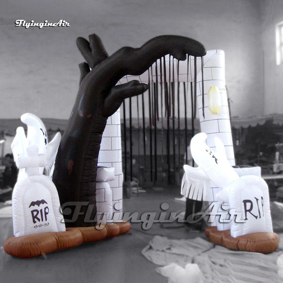 

3.5m High Scary Halloween Arch Outdoor Inflatable Cemetery Entrance Gate With Ghost For Yard Decoration