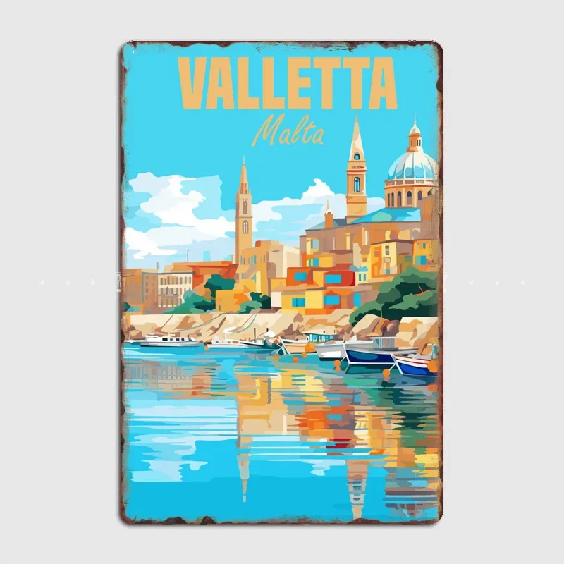 Valletta Malta Travel Scenic Spot Vintage Poster Metal Sign Kitchen Wall Art Decor Garage Room Decor Tin Home Decor