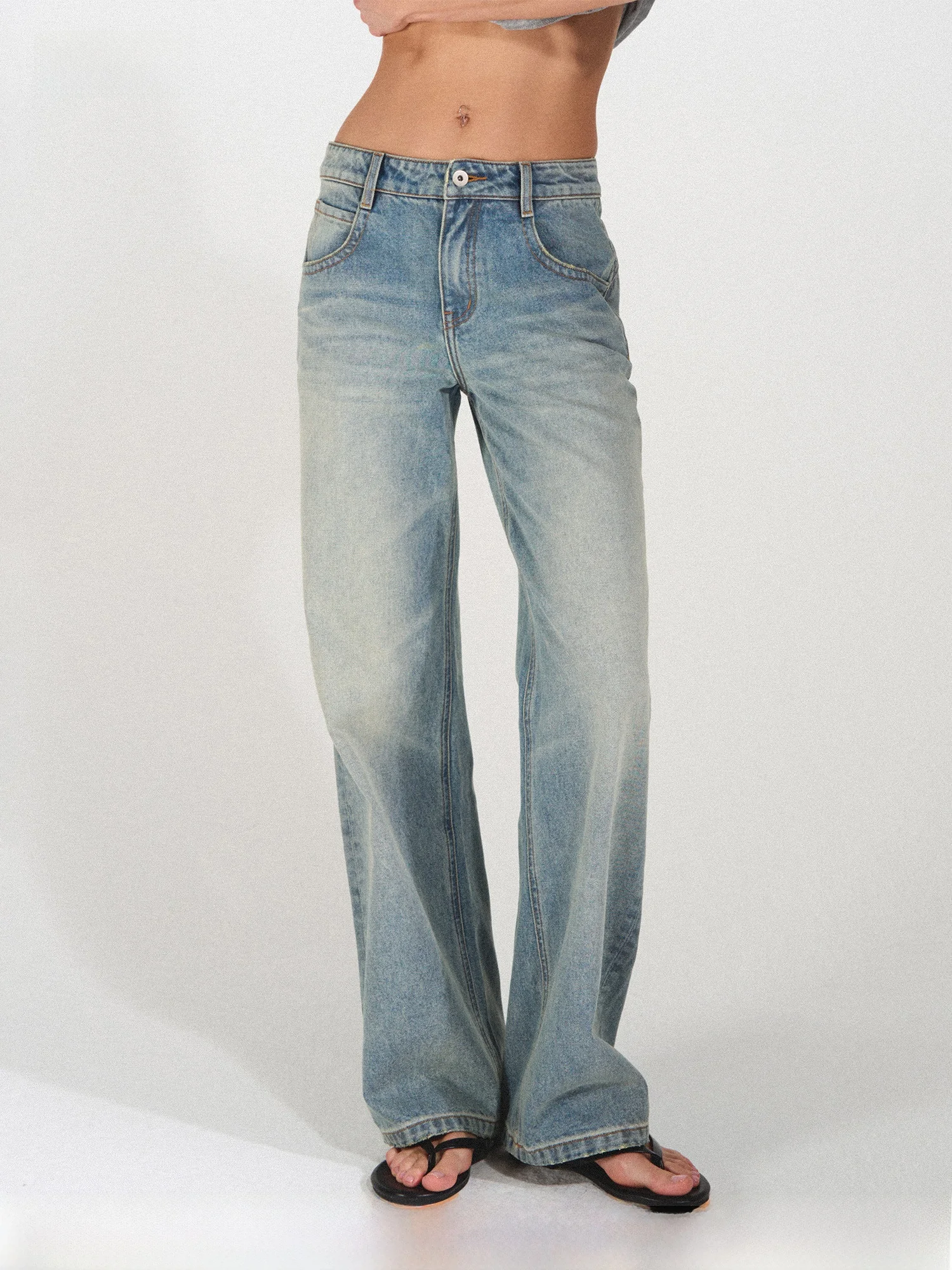 

Оригинальные винтажные прямые джинсы PRRP, свободные джинсы с усами, хлопковые эластичные джинсы синего цвета, женские джинсы премиум-класса