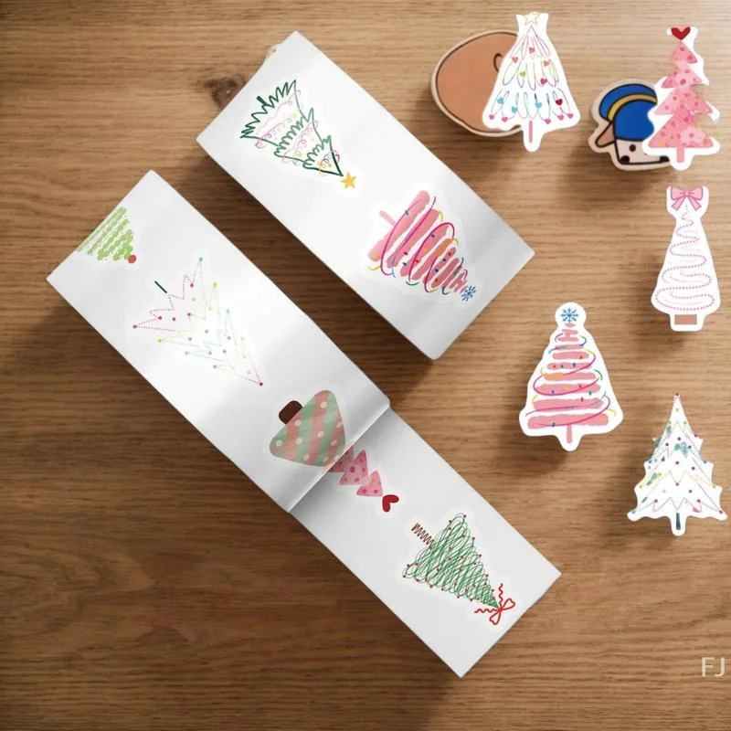 Jubilant Christmas Tree Decor Stickers; 500pcs per roll; For Enhancing Gift Wrapping and Scrapbook Station Designs