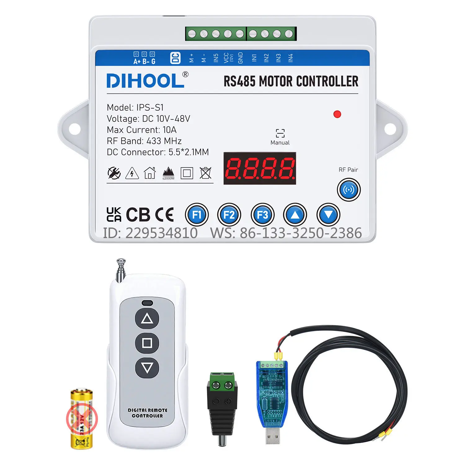 DC motor forward and reverse 12v24v delay overcurrent protection PLC programmable RS485 communication push rod controller