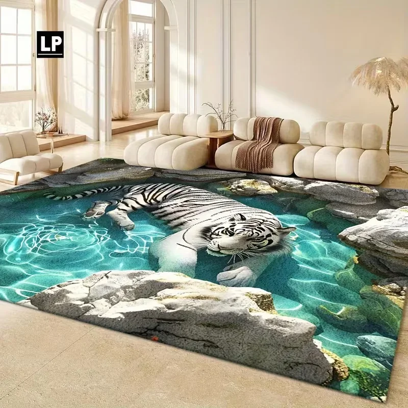 Tapis tigre blanc réaliste à Illusion d'optique 3D, adapté aux salles de bains, chambres à coucher et aux entrées du salon, boîte en bois, piège cadeau
