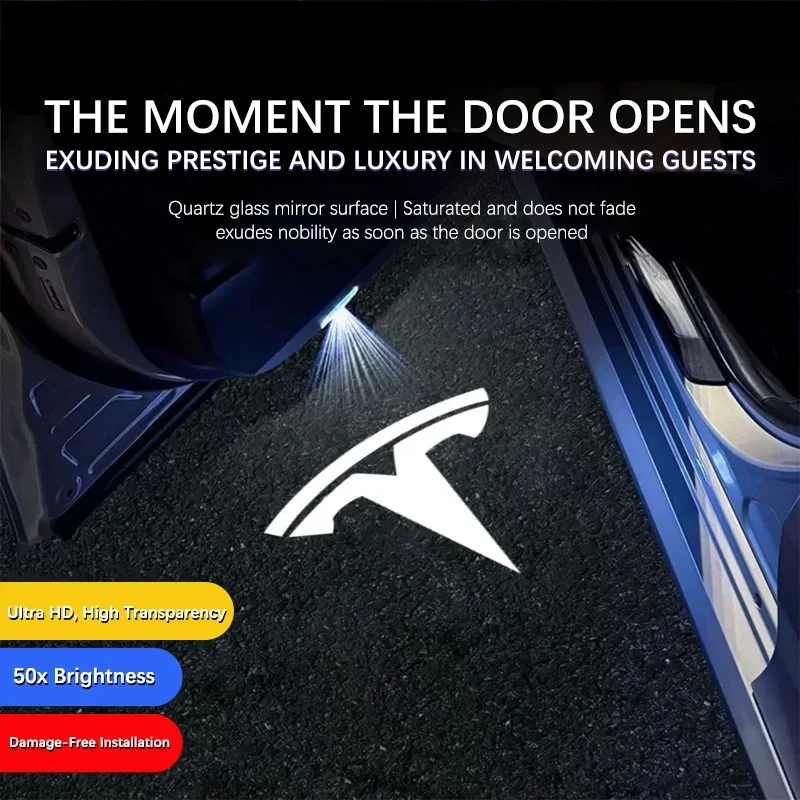 

Decoration Accessories For Tesla Model 3 Model S Model Y Model X LED Car Logo Projector Ghost Shadow Welcome Door Light