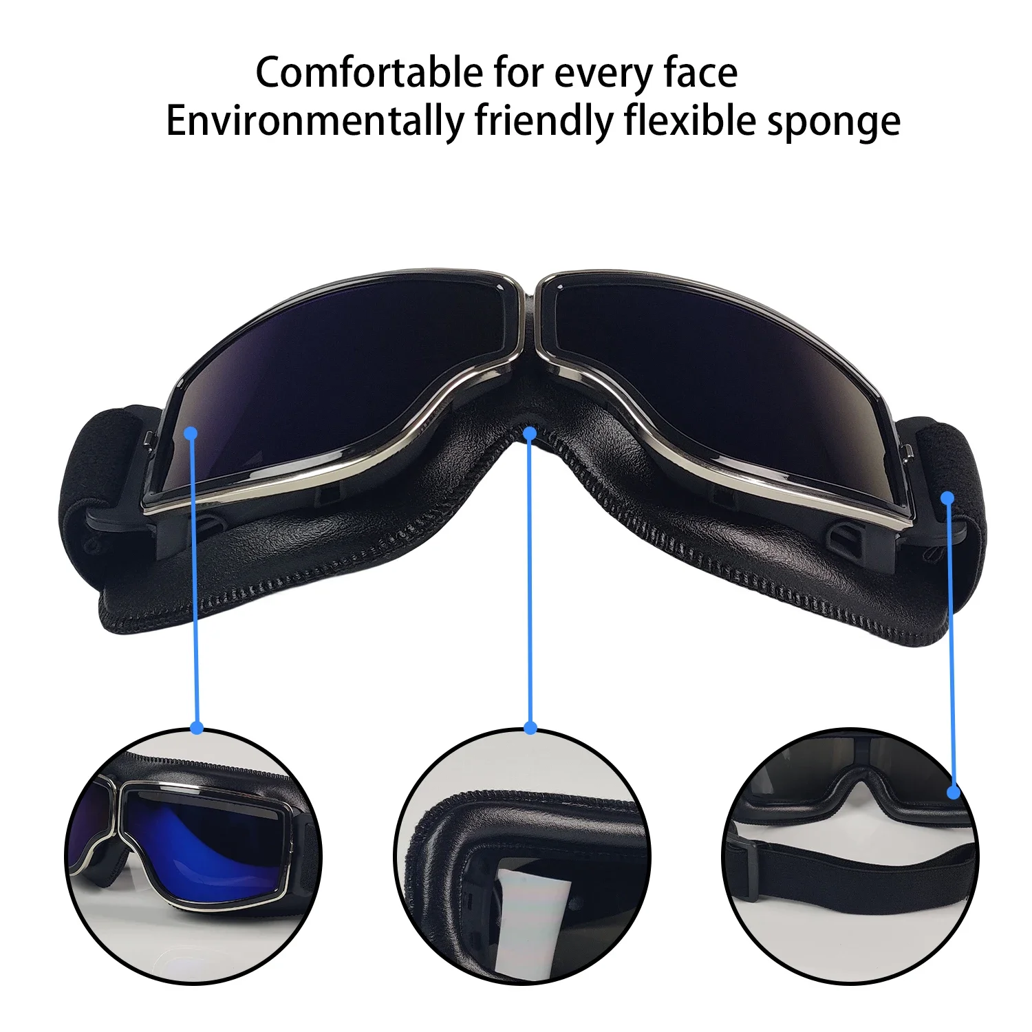 Motorcycle Glasses - Windproof Vintage Sunglasses for Bike Helmets, Retro Style Riding Goggles, Classic Motorcycle Accessories - view 3