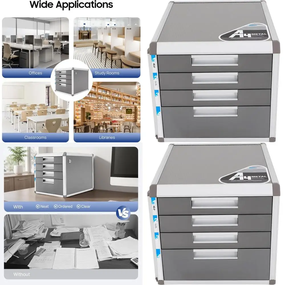 

Вертикальный металлический шкаф для документов с 4 ящиками для домашнего офиса, формат Letter/A4, с замком для хранения
