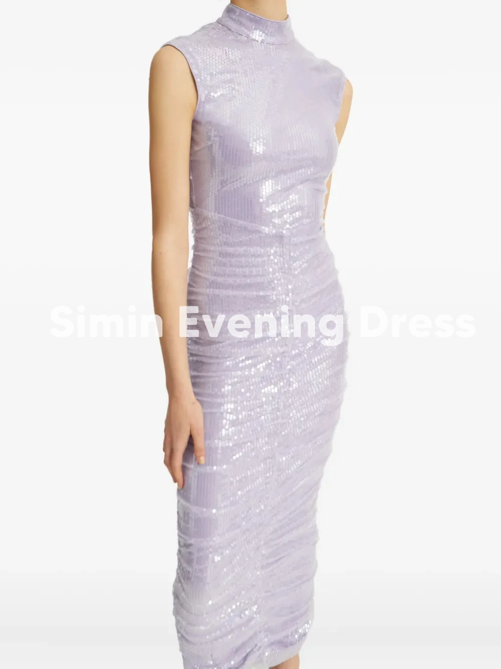 Simin Dames Op Maat Glinsterende Hoge Hals Rechte Plooien Avondjurken Met Mouwloze Enkellange Elegante Jurken 2026