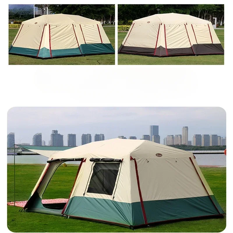 5-8Persons Large Tent Outdoor Camping Double Layers Thickened Two Bedrooms One Hall Multiple People Family Tent Fully Cover