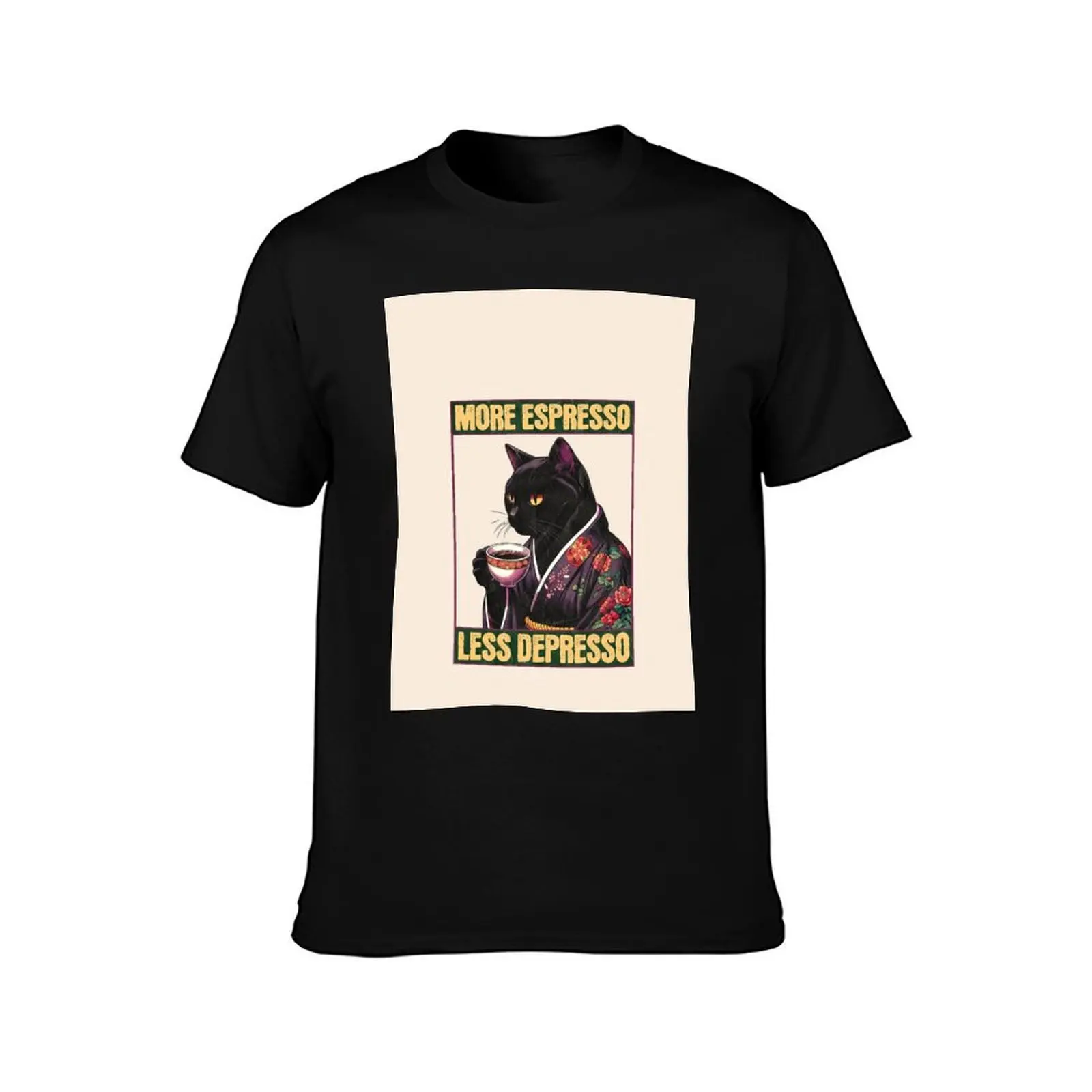 More Espresso Less Depresso Meme - Funny Coffee Cat Vintage Poster T-Shirt Anti-Perspiration Workout Top T-Shirt